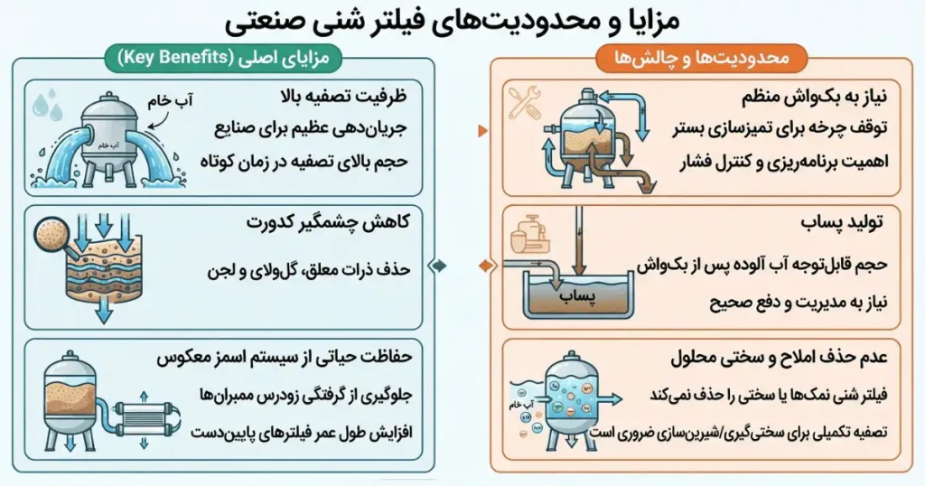 مزایا و محدودیت‌های فیلتر شنی صنعتی